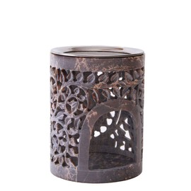 Lotus Incense Burner Made of Soft Stone with Stainless Steel Strainer in Flower Tendril Design