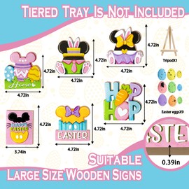 YMCAFZ 16 Pcs Happy Easter Tiered Tray Decor Set, Cute Bunny Easter Eggs Wood Tray Decorations, Hip Hop Rabbit Carrot Decorative Wooden Signs, Spring Farmhouse Rustic Shelf Table Home Decor
