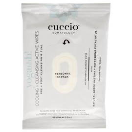 Cuccio Somatology Yogahh Cooling Plus Cleansing Wipes - Delivers Cool, Clean and Refreshed Feeling - Helps Remove Grime - Ideal for Pre and Post Workout - Vegan Formula - Paraben Free - 12 pc