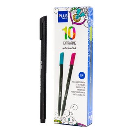Plus Office 10 Fine Tip Felt Tip Pens 0.4mm Ideal for Writing, Painting and Drawing School Pens Fine Tip Coloured Ink Water Based Ink Black