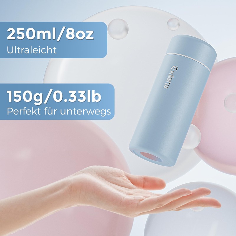 Exllena Mini Thermos Flask 250 ml with Stainless Steel Lid,