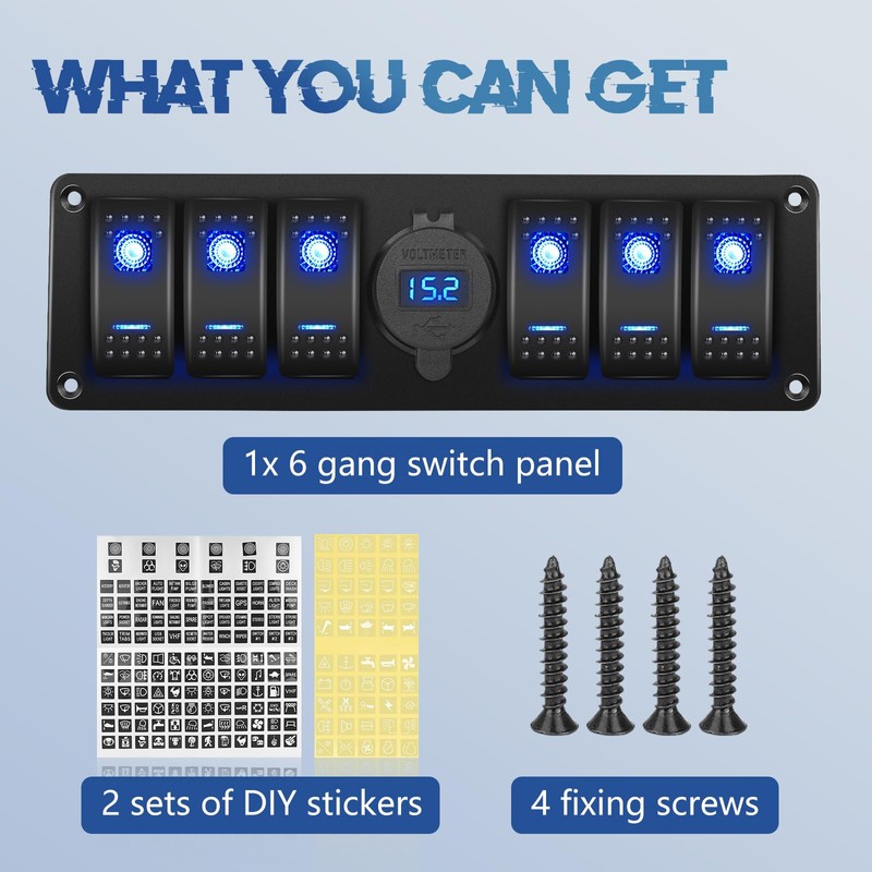 Rocker Switch Panel, GLOBLED Universal 6 Gang Switch Box with