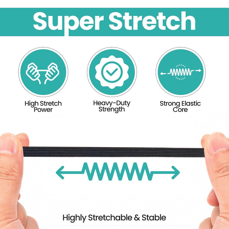 1 Metre Flat Elastic Band | 5mm Wide Black Stretchy