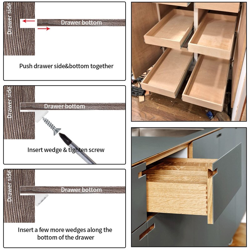 120 Pcs Drawer Wedges with Screws, Drawer Bottom Support Brackets,