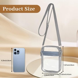 CENCERY Clear Crossbody Bag Clear Concert Bag Clear Stadium Bag Stadium Approved Clear Bag Clear Cross Body Bag Clear Bag for Concert Stadium Travel Sports Events Festival（Grey）