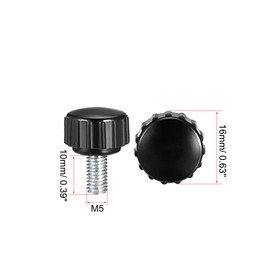 sourcing map M5 x 10mm Metric Male Thread Knurled Clamping Knobs Grip Thumb Screw on Type Plastic Threaded Hand Bolt Knobs Black 2 Pcs
