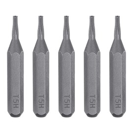 HARFINGTON 5pcs T5H Torx Screwdriver Bit 5/32" Hex Shank 28mm Length S2 Steel Magnetic Star 6 Point Head Hex Screw Driver Bits for Electric Manual Screwdrivers Precision Repair