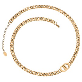 RZLDZL JEWELRY Womens 18K Real Gold Plated Initial Necklace Choker with Double D Letter, 6mm 316L Stainless Steel Diamond-Cut Curb Cuban Link Chain