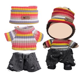 Clothes Set Compatible with 17cm Doll, Rainbow Hat and Overalls Set for mini Dolls Accessories Suit, Cute Clothes for 15cm Doll Dress up Unique Style (C)
