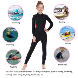 REALON Kids Full Wetsuit Toddler Boys Girls and Youth 2.5mm 3mm Neoprene Child Wet Suit Back Zipper Thermal Swimsuits for Diving Surfing Swimming Water Sprot