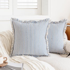 Throw Pillow Covers 18x18 Set of 2 Boho Pillow Covers with Fringe Tassel Farmhouse Cotton Striped Pillow Covers for Sofa Couch Bed Living Room Decor