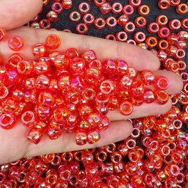 350pcs AB Color Pony Beads for Bracelets,6 * 9mm Red Acrylic Kandi Beads for Friendship Jewelry Making,Hair Beads for Braids(Red-AB)