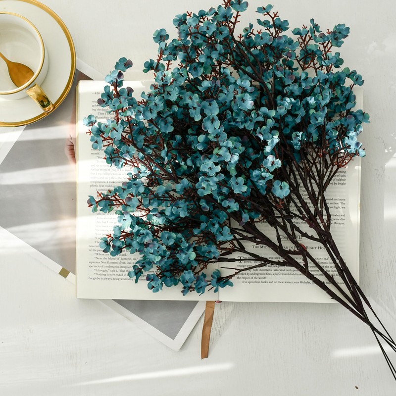 ONLY ART 6 Bundles Teal Flowers Silk Babys Breath Artificial