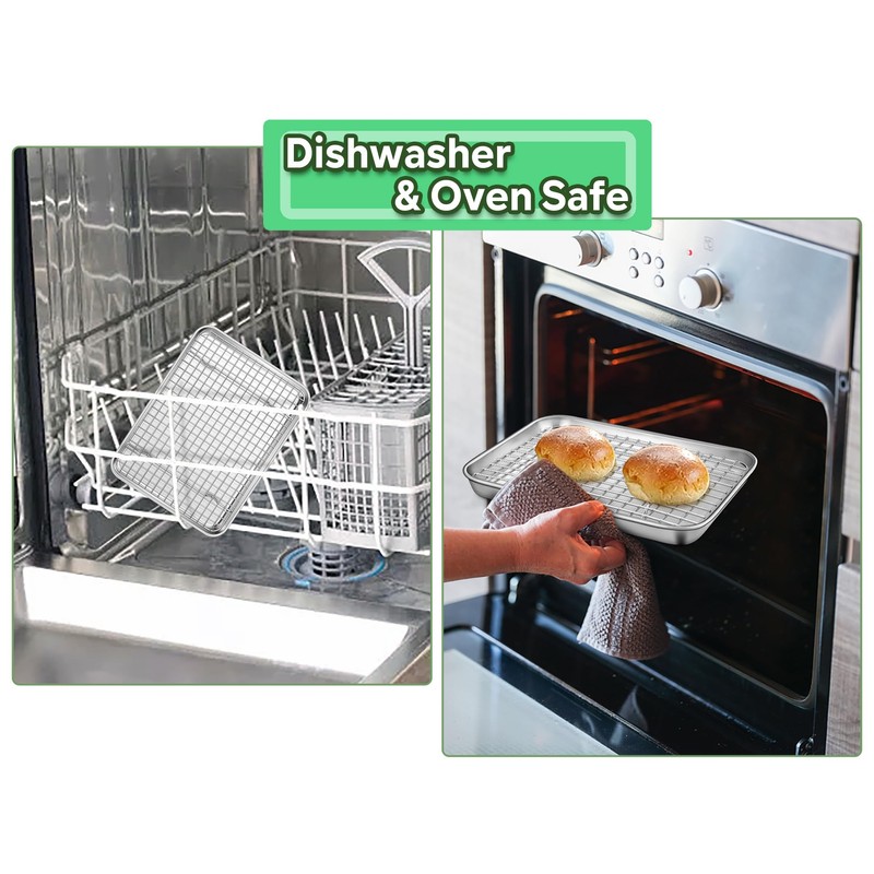TeamFar Toaster Oven Pan with Rack Set, 9’’ x 7’’