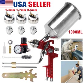 Unbranded HVLP Spray Gun Kit 1000ML Gravity Feed Car Primer Paint 1.4mm 1.7mm 2.5mm Nozzle