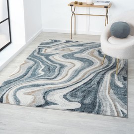 LUXE WEAVERS Marble Patterned Abstract Swirl Blue 6x9 Area Rug