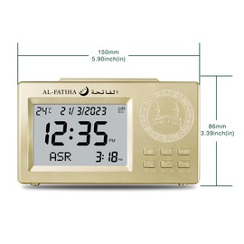 Al salama Muslim Prayer Alarm Clock Digital LCD Automatic Islamic Table Clock Multifunction Azan Clock Time Reminder (Gold)