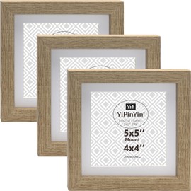 Natural Wood Effect 5 X 5''(12.7 x 12.7cm) Square Photo Frame Set of 3 with mount for 4x4'',Garllery 4x4'' (10.16 x 10.16cm) Picture Frame,5 x 5'' photo frames For Wallmounted & Desk Top