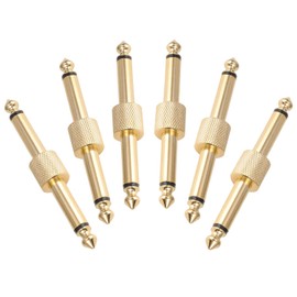 OTraki 6 Pack Guitar Pedal Connector 1/4 inch Effect Pedal Coupler Guitar Connector Gold Planted 6.35mm Male to Male Straight Type Plug Electric Guitar Pedalboards