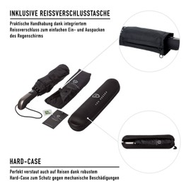 Umbrella pocket umbrella from Von Heesen, stormproof up to 140 km/h, incl. Umbrella Bag & Travel Case - Open-Close, Small, Lightweight & Compact, Teflon Coating, Windproof, Stable Von Heesen Regenschirm Schwarz Black