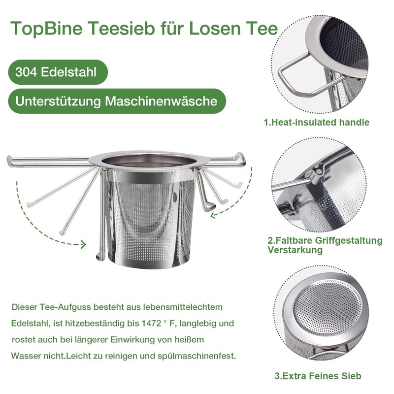 TopBine 2 pcs Tea Infuser, 304 Stainless Steel Tea Strainer