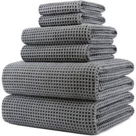 Polyte Set de 6 Toallas de Baño Microfibra Waffle Secado Rápido 430 gsm