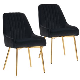 ANOUR Velvet Dining Chairs Set of 2, Modern Dining Room Chairs with Gold Metal Legs, Upholstered Kitchen Armless Chairs,Comfy Vanity Chairs for Living Room -Black