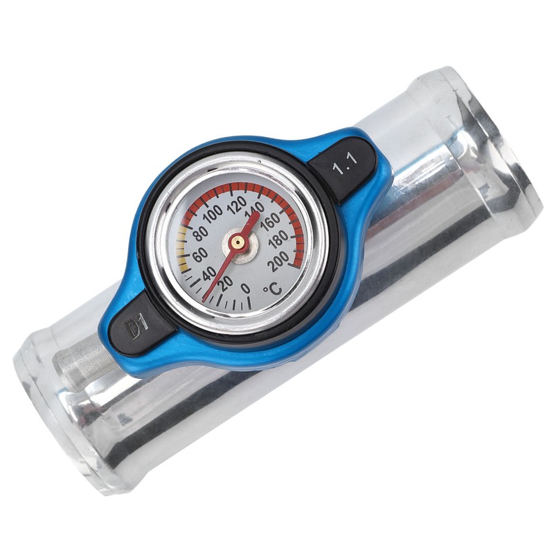 38mm/1.5in Inline Radiator Hose Filler Aluminum With Temperature Gauge for