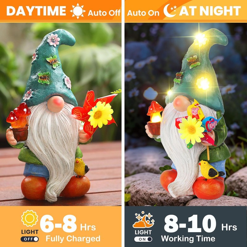 JJALIGHTS Solar Garden Figures Windmill Elf