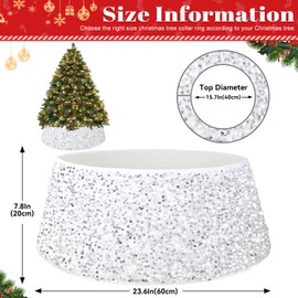 FOTSHARER White Christmas Tree Collar 23.6Inch Diameter Sequin Christmas Tree Skirt for Artificial Trees Sparkly Xmas Tree Skirts Velvet Christmas Tree Base Box for Family Reunion Tree Mat Decorations