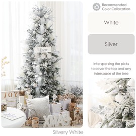 Sea Team 36-Pack Artificial Glitter Pine Twigs, Spruce Stem Ornaments, Decorative Fern Sticks, Picks, Branches for Christmas Tree, Wreath, Vase Fillers for Centerpieces, Home Décor, White