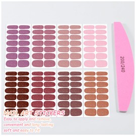 SILPECWEE 8 Sheets Nail Stickers Full Nail Wraps (Red Fine Glitter), Self Adhesive Nail Polish Strips, Gel Strips Design Fingernail Sticker Nails for Women with File