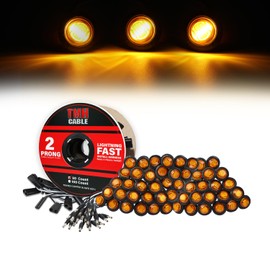 TMH 50 Pcs of 3/4 Inch Side Marker Amber Lights with Connector Plug + 2 Pin Continuous Wire Harness, Plug and Play Hassle-Free Installation for Truck Trailer RV Pickup