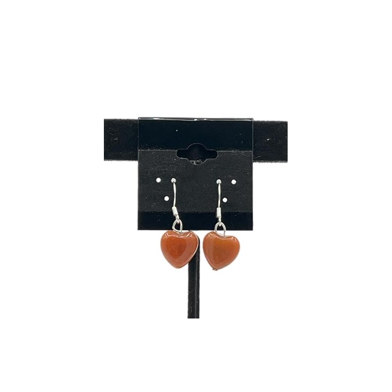 Natural Orange Aventurine Gemstone Heart Beaded Sterling Silver Dangle Earrings