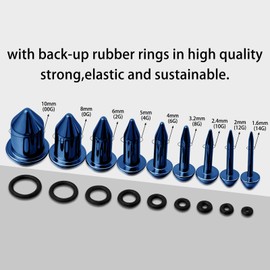 Longbeauty 9 Pairs of Piercing Ear Plugs Stretching Kit Stainless Steel Punk Ear Tunnel Single Flare Gauges with O-Rings 14G - 00G for Men and Women, Stainless Steel