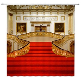 jingjiji Nautical Decor Shower Curtain Retro Building Titanic European Style Art Film Classic Scene Fun Bathroom Decoration Curtains Polyester Fabric with Hook 70 X 70 Inch Gold Red