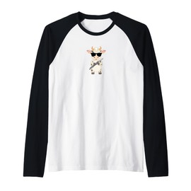 Funny Cow Wearing Sunglasses Playing Flute Raglan Baseball Tee