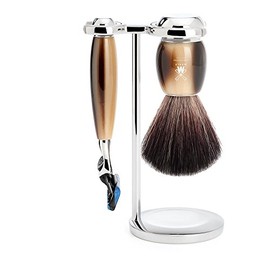 MÜHLE Vivo Series Shaving Set Black Fibre Compatible with Gillette Blades High-Grade Resin Horn Brown