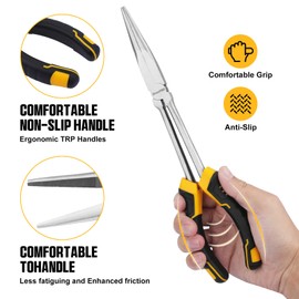 3-Piece Extra Long Needle Nose Pliers Set, 11" Extra Long Reach Straight Pliers, 45° & 90° Bent Nose Pliers, Premium CR-V Steel, Pliers Tool Set for Precision Work in Tight Spaces