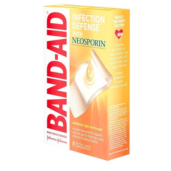 Band-Aid Infection Defense With Neosporin Bandages, Extra Large, All One Size, 8 Bandages Per Pack (3 Packs)