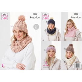 King Cole Ladies Rosarium Mega Chunky Knitting Pattern Easy Knit Headband Snood & Hat (5756)