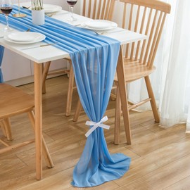 CHUQING Table Runner Azure Blue Chiffon Table Runner Wedding Table Runner Communion Decorative for Birthdays Celebrations,27x120 Inch, Sky Blue