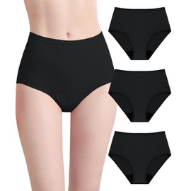 IRISMORII Womens Washable Incontinence Underwear Bladder Leak Proof Odor Control Briefs 56 ml Absorbency Panties 3 Pack (3 Black, 3XL)