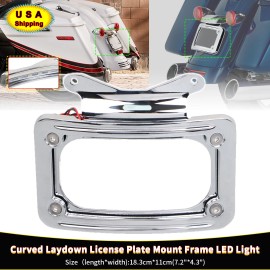 Unbranded Chrome Curved Laydown License Plate Mount Frame LED For Harley FLHX FLTRX 10-23