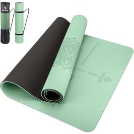 Yoga Mat Non Slip TPE Thick Yoga Mat with Alignment Mark, Large Size 72"L x 32"W x 0.32"Th or 0.24"Th, Anti-Tear Exercise & Fitness Mat for Yoga, Pilates & Floor Workouts (Green Black, Thickness-6mm)