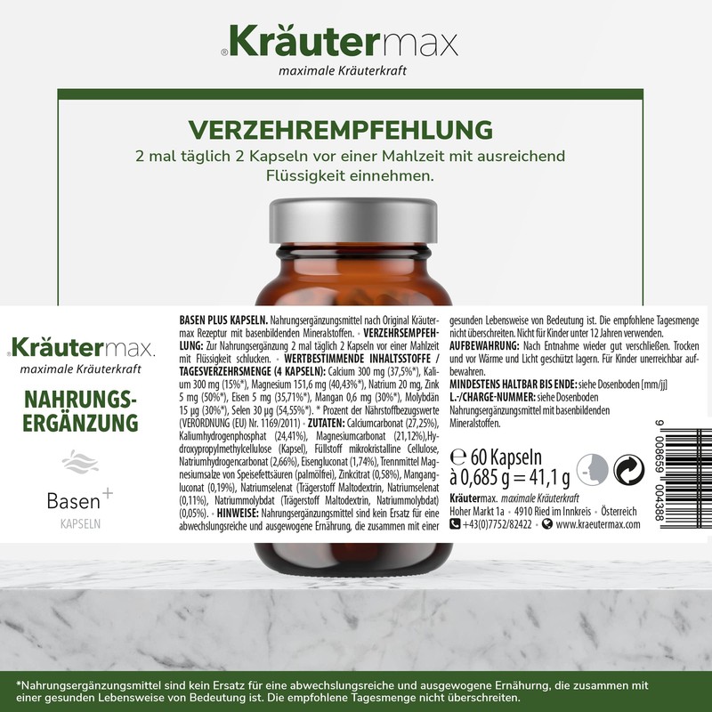 Kräutermax Base Capsules with Mineral Substances Complex and Trace Elements