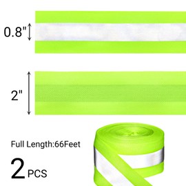 Tlence 2 Rolls High Visibility Reflective Tape Strip, 2" x 66ft Sew on Safety Fabric Webbing, 2 cm Width Silver Reflective Ribbon, Warning Fluorescent Trim Strip for Clothes Bags Raincoats