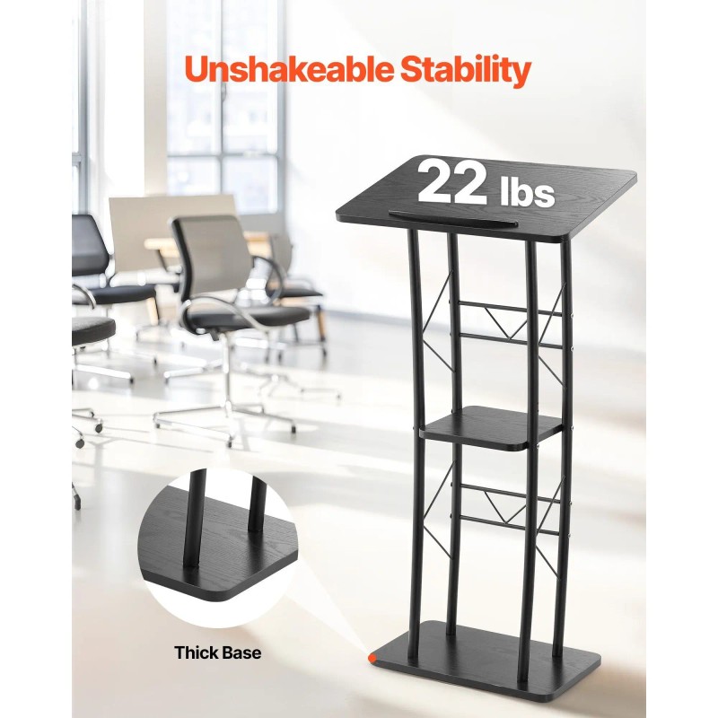 47-Inch Metal Curved Standing Podium Wide Reading Surface Open Storage
