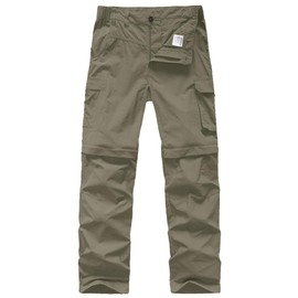 Kids Cargo Pants, Boys Hiking Scout Outdoor Quick Dry Convertible Waterproof Zip Off Casual Trousers #9016 Light Army Green-S