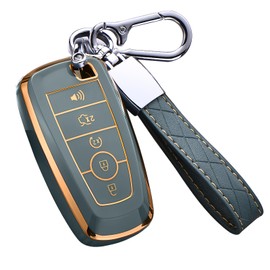 Cacacar for Ford Key Fob Cover with Keychain, for Explorer Bronco Escape Edge Expedition Mustang F150 Fusion Ranger Lincoln Premium Soft TPU Full Protection Key Case Remote Key Holder (Size B-Gray)